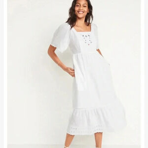 Old Navy White Midi Dress with Embroidered Details